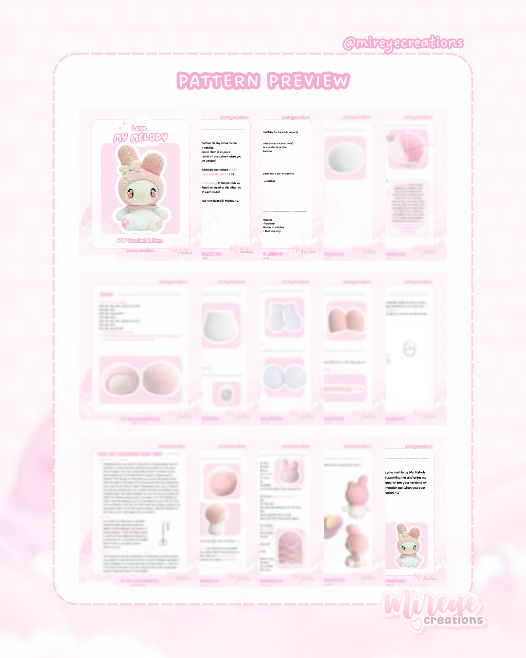 Large My Melody PDF Crochet Pattern