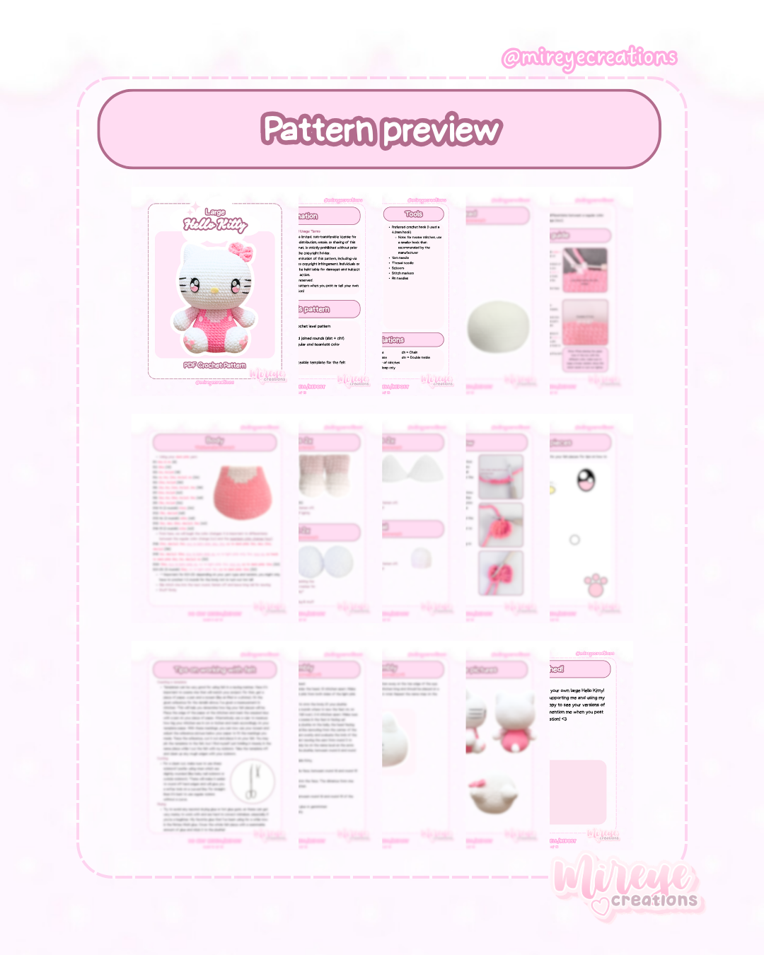 Large Hello Kitty PDF Crochet Pattern