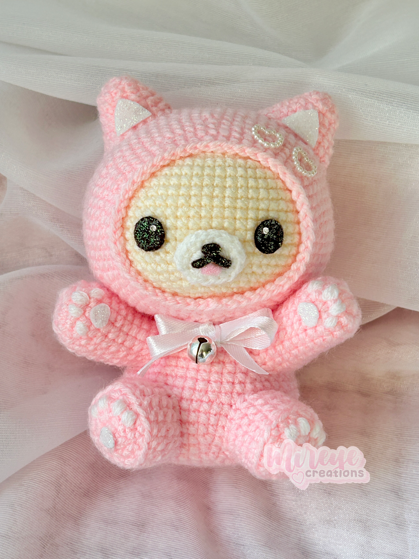 Pink Korilakkuma in a Kitty Suit Crochet Plushie